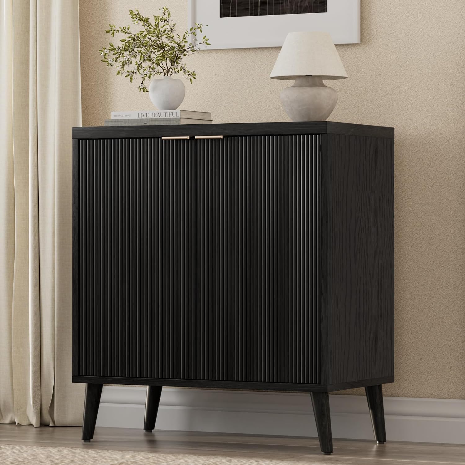 Desk Setup Shelves - Fluted Buffet Cabinet With Storage Modern