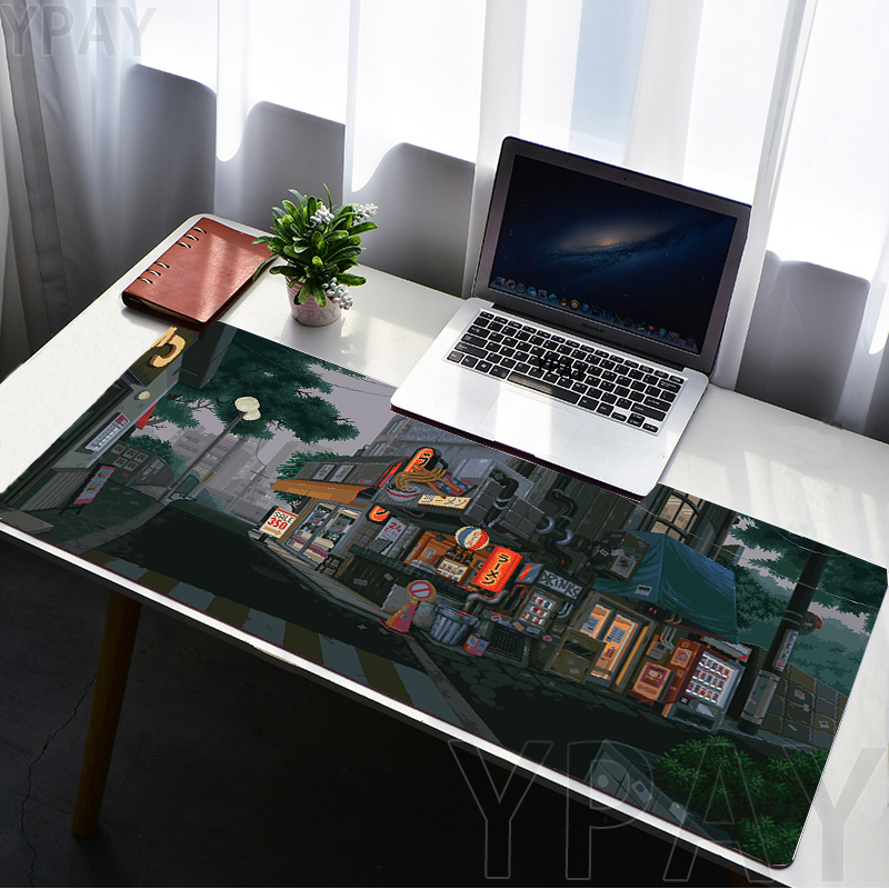 Desk Setup Accessories Aesthetic - Pixel Mouse Pad Japan Street Large