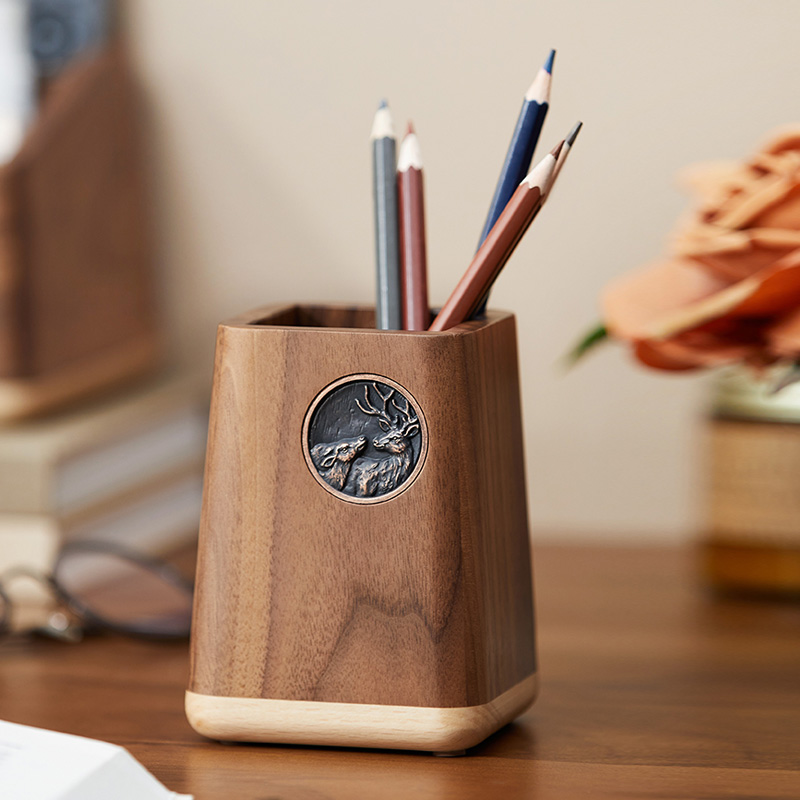 Desk Setup Accessories Aesthetic - Black Walnut Solid Wood Pen Holder