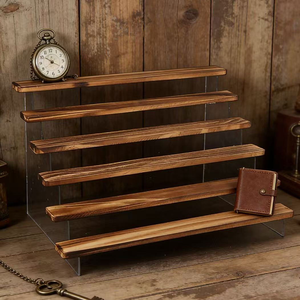 Desk Setup Shelves - Charred Wooden Step Display Stand, 2–6-Tier