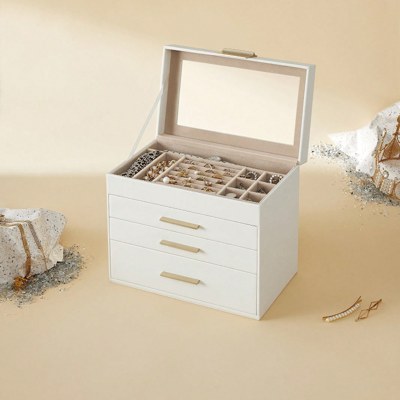Drawer Organizer Bamboo - Upgraded 4-Layer Jewelry Storage Box with
