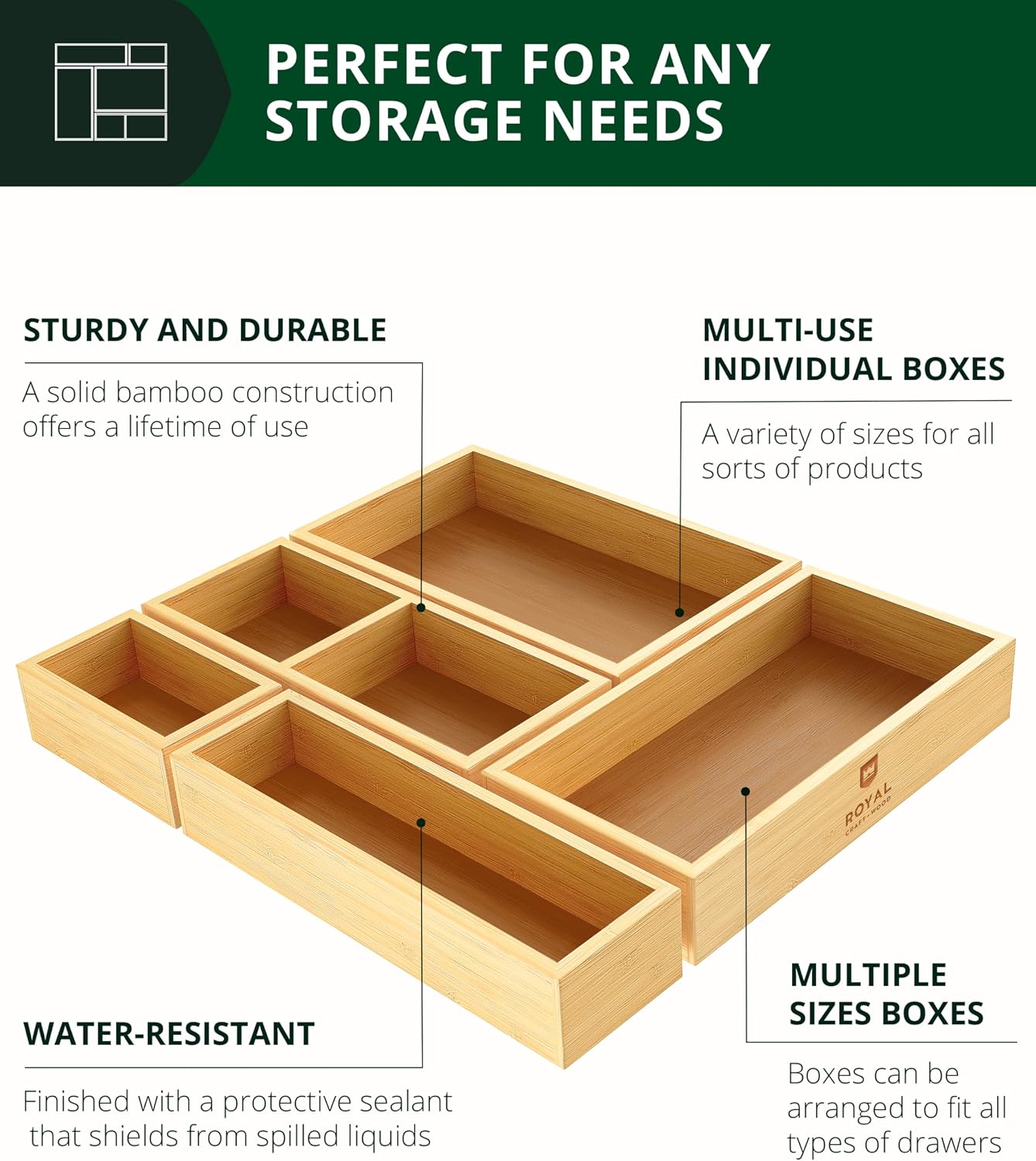 5-Piece Bamboo Drawer Organize - Drawer Organizer Bamboo 评论和价格