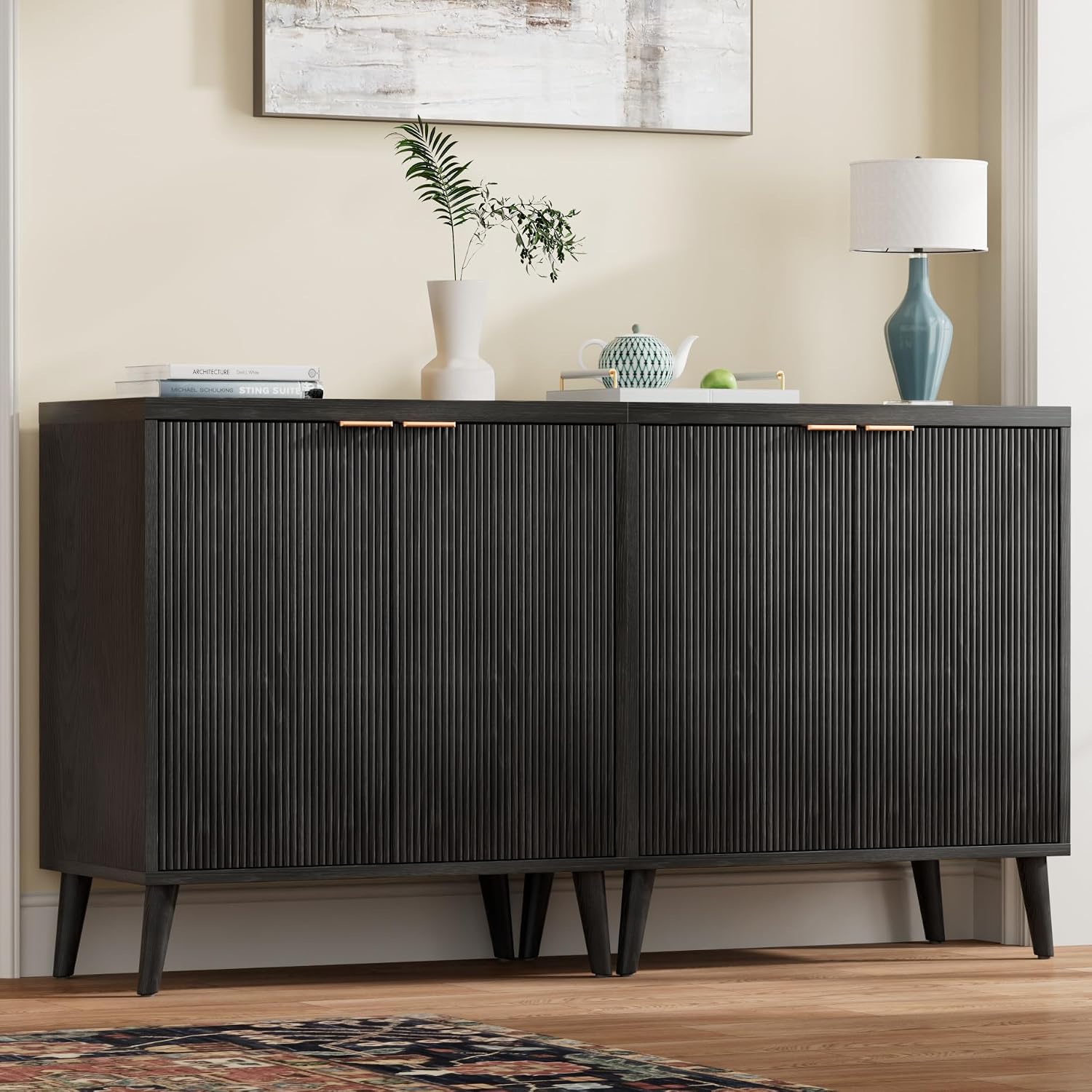 Fluted Buffet Cabinet With Sto - Desk Setup Shelves 评论和价格