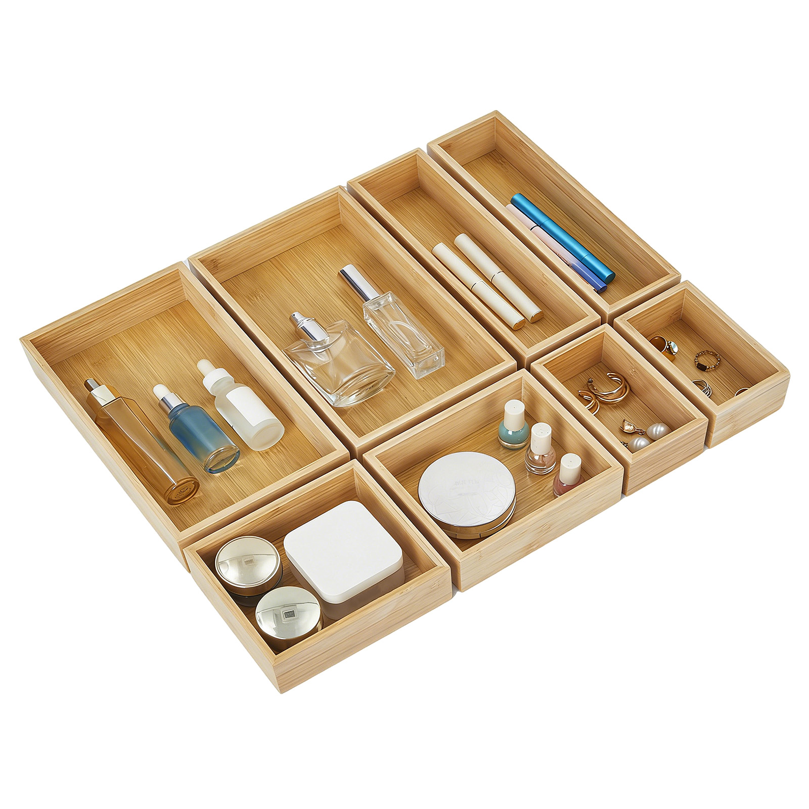8-Piece Natural Bamboo Drawer  - Drawer Organizer Bamboo 评论和价格