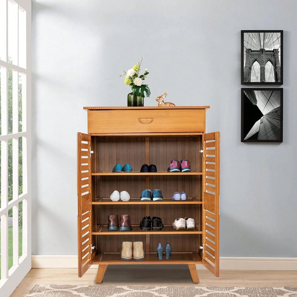Bamboo Shoe Cabinet With 2 Doo - Drawer Organizer Bamboo 评论和价格