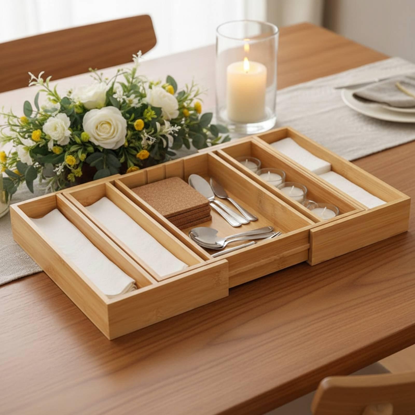Adjustable Bamboo Utensil Draw - Drawer Organizer Bamboo 评论和价格