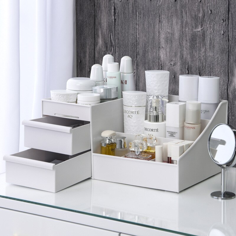 1PC White Plastic Makeup Stora - Desk Setup Shelves 评论和价格