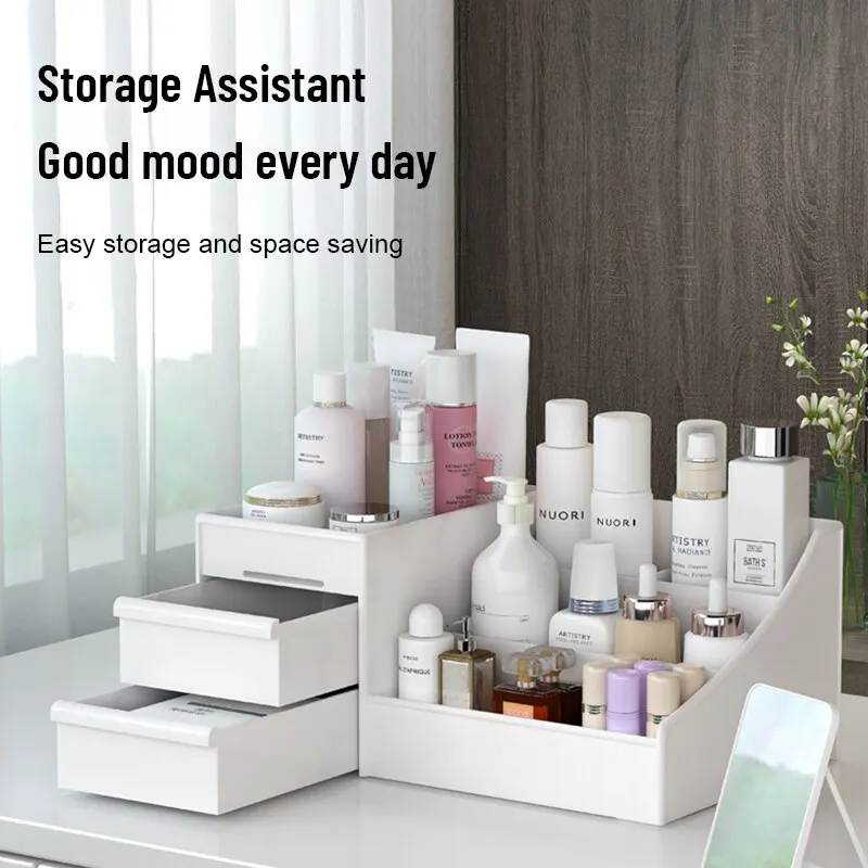 1PC White Plastic Makeup Stora - Desk Setup Shelves 评论和价格