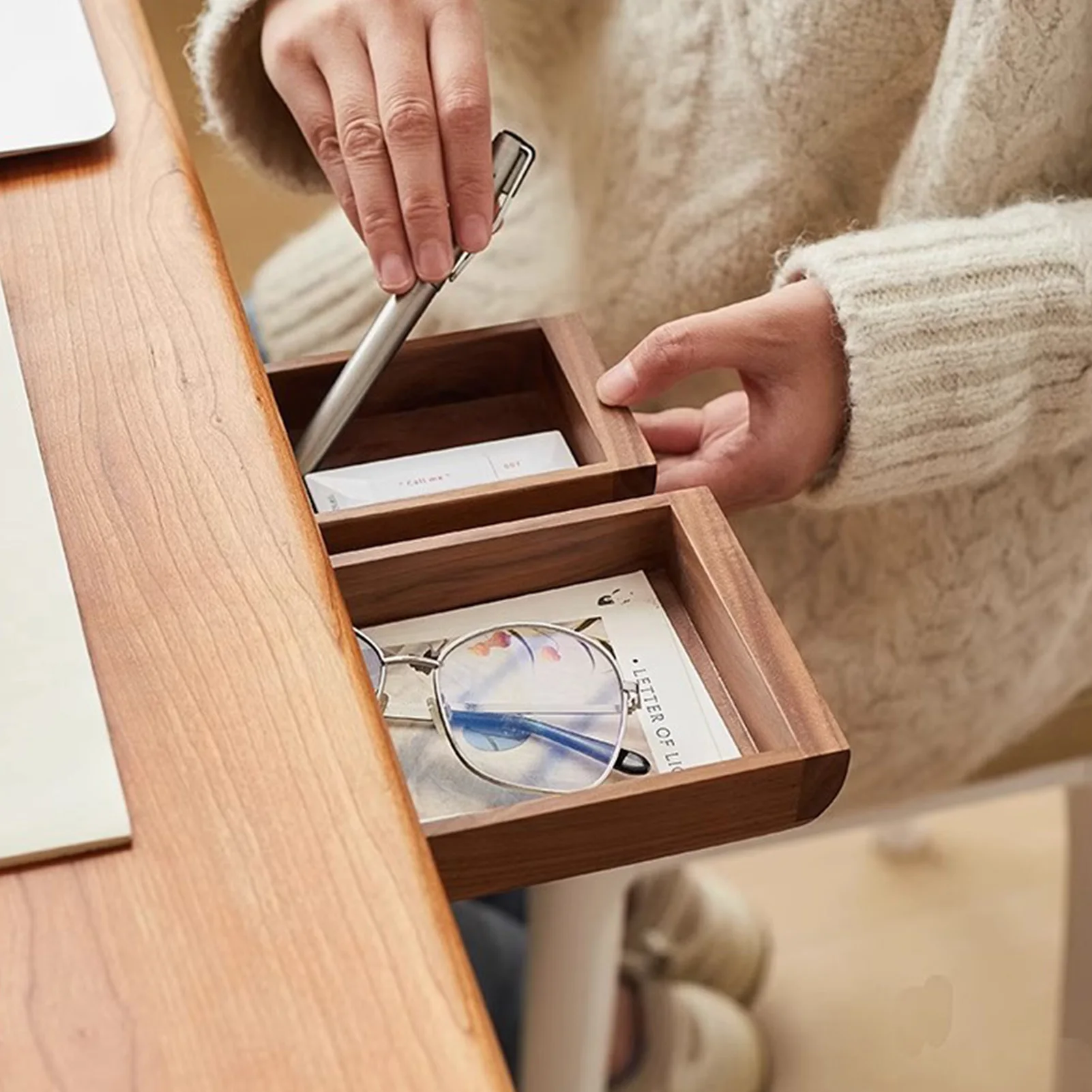 Storage Box Bamboo Under Desk  - Drawer Organizer Bamboo 评论和价格