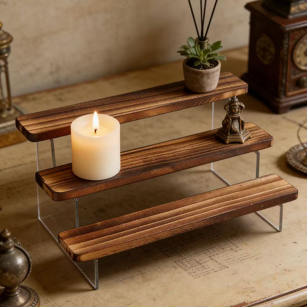 Charred Wooden Step Display St - Desk Setup Shelves 评论和价格